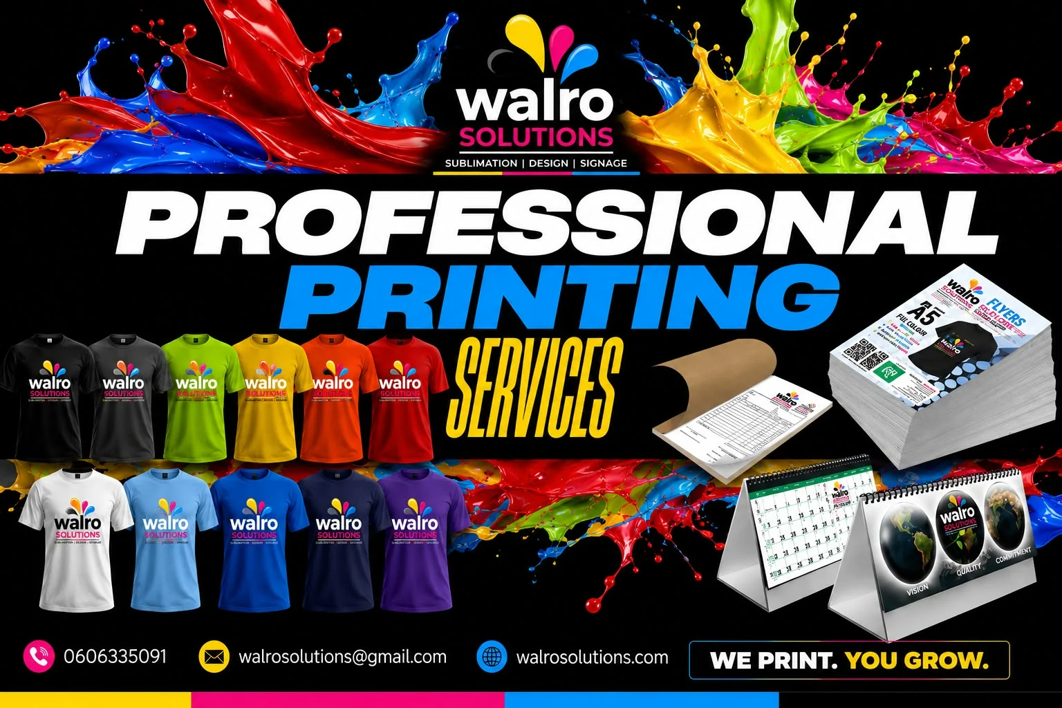 Modern printing press office with branding equipment and design workspace